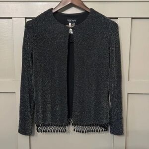 Xscape Beaded Formal Jacket Black Metallic Single Button Size Small